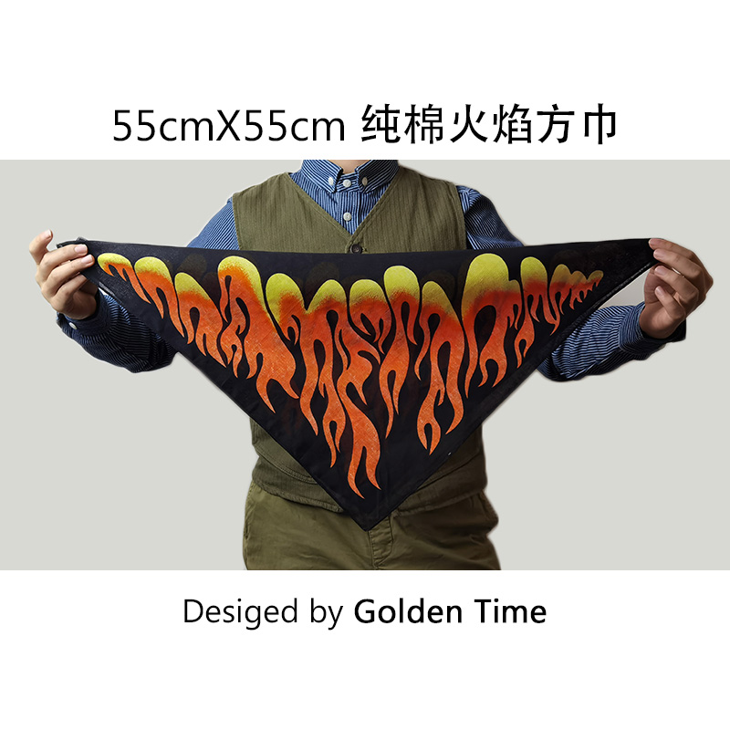 纯棉双面印花火焰方巾骑行面巾