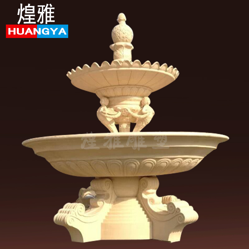 GRC玻璃钢人造砂岩浮雕天鹅喷水池园林别墅户外景观装饰喷泉雕塑