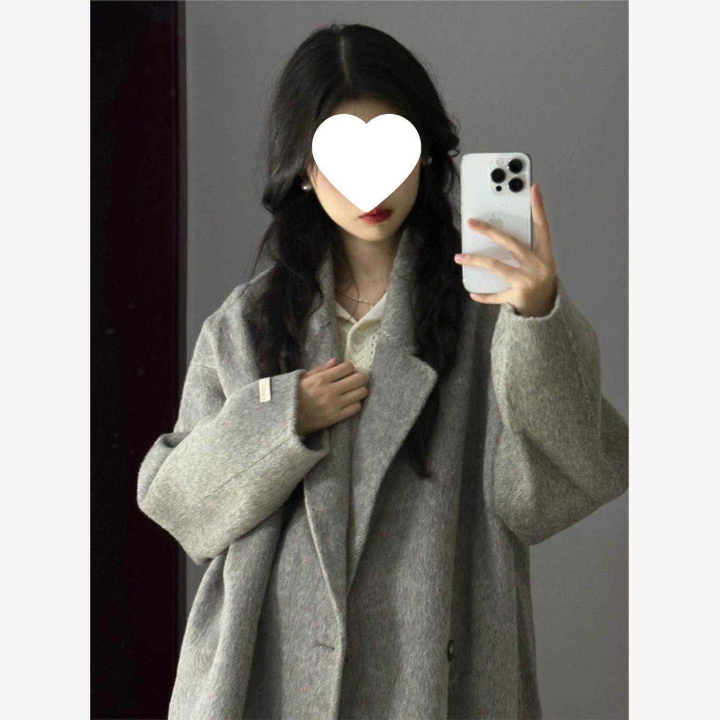 韩版双面羊绒灰色呢子大衣女2025秋冬季新款毛呢外套高级感小个子
