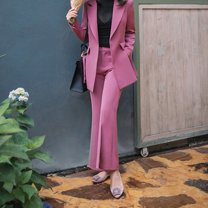 韩国2019春秋新款时尚气质显瘦小西装外套女开叉阔腿裤套装两件套