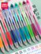 得力彩色中性笔学生做笔记标重点手账彩笔子弹头按动式 顺滑签字笔
