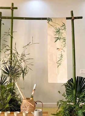 竹筒婚庆竹竿新鲜竹子摆件搭架绿色竹子插花竹筒流水