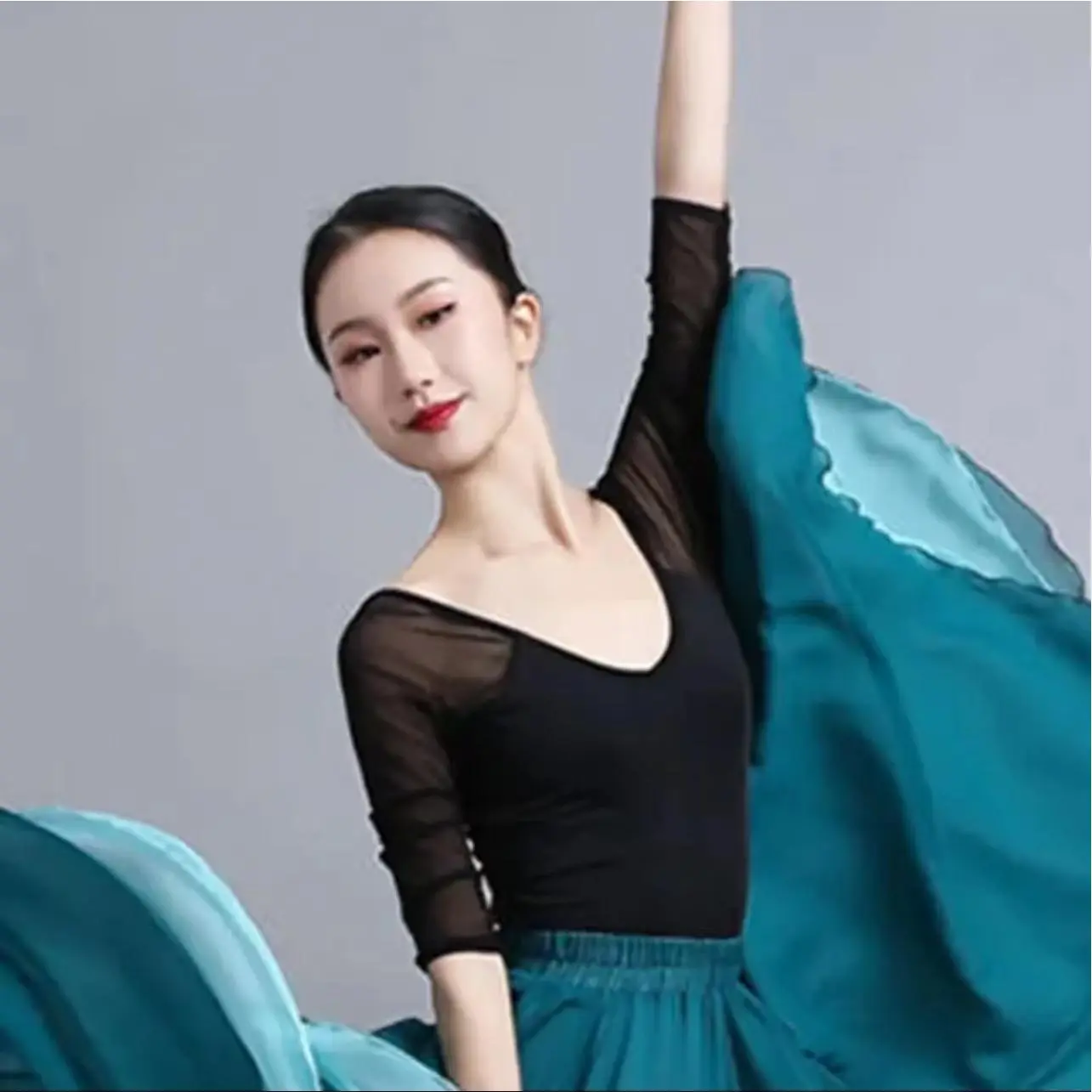 舞网纱上衣打底衫练功服短袖舞蹈