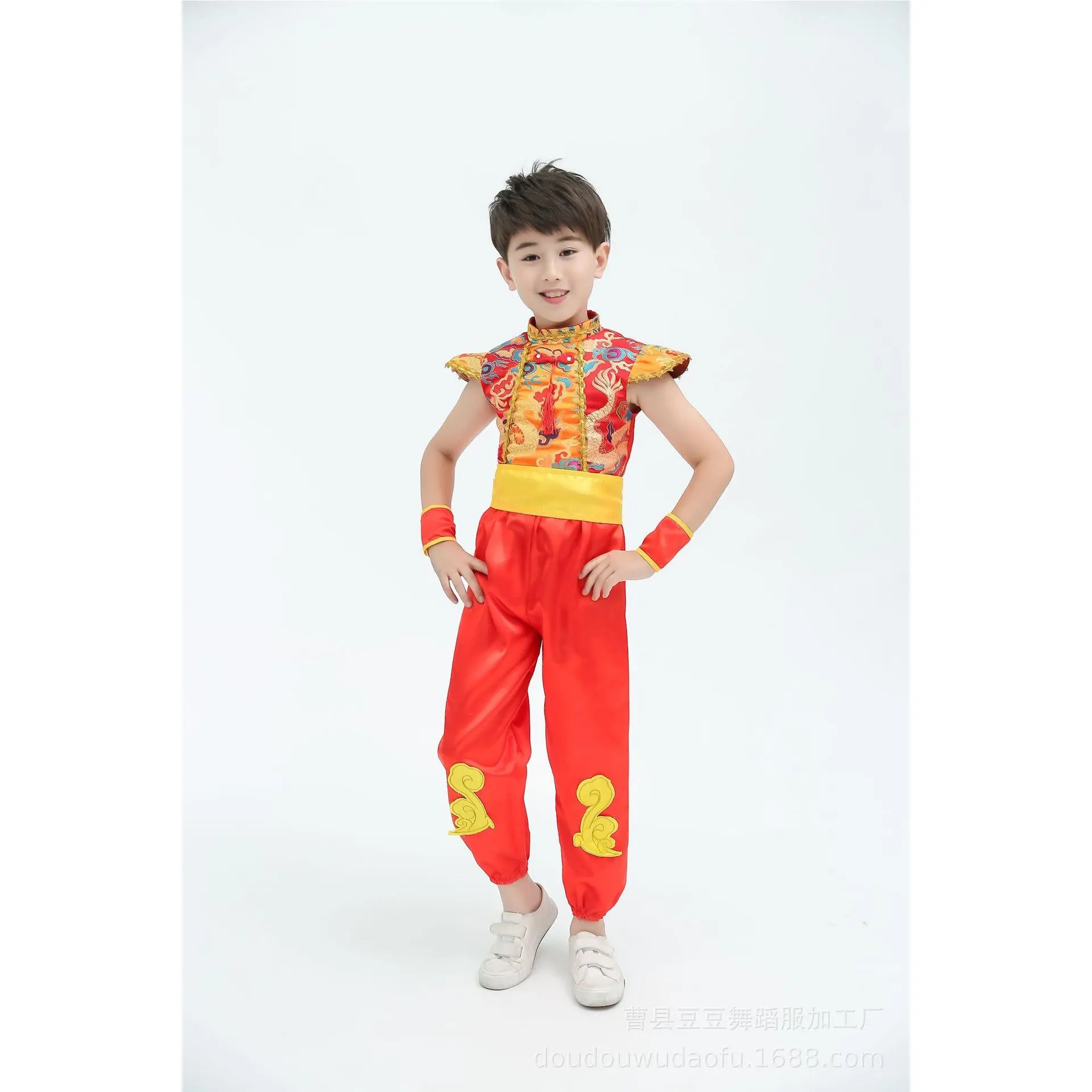 特价新款元旦打鼓服儿童红色喜庆