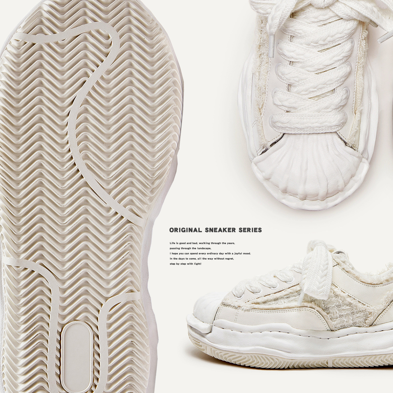 MQMS解构系列溶解鞋厚底男女款百搭白色贝壳头小香风情侣款板鞋