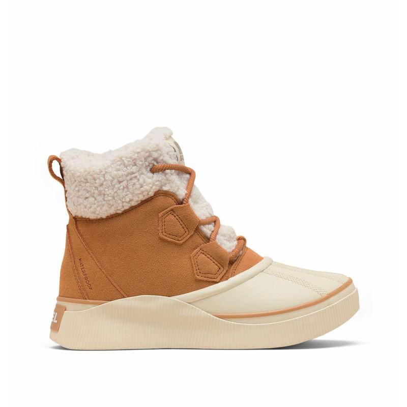 SOREL女士雪地靴保暖防滑防水轻便全粒面皮革仿羊羔毛领系带设计