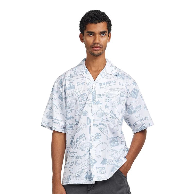 CARHARTT WIP男式短袖衬衫复古印花翻领休闲透气宽松设计