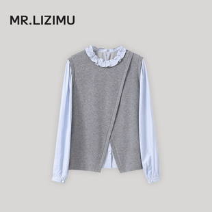 李子木先生休闲花边领衬衫女2026春季新款叠穿减龄洋气假两件上衣