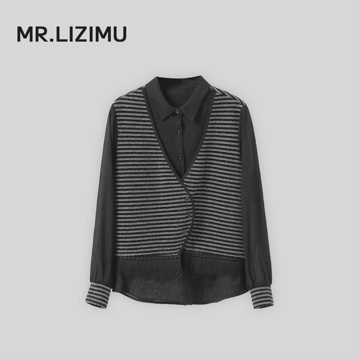 李子木先生春季衬衫领卫衣女2026新款宽松假两件百搭减龄条纹上衣