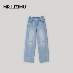 显瘦休闲保暖弯刀直筒裤 李子木先生高腰百搭加绒牛仔裤 女2025冬季