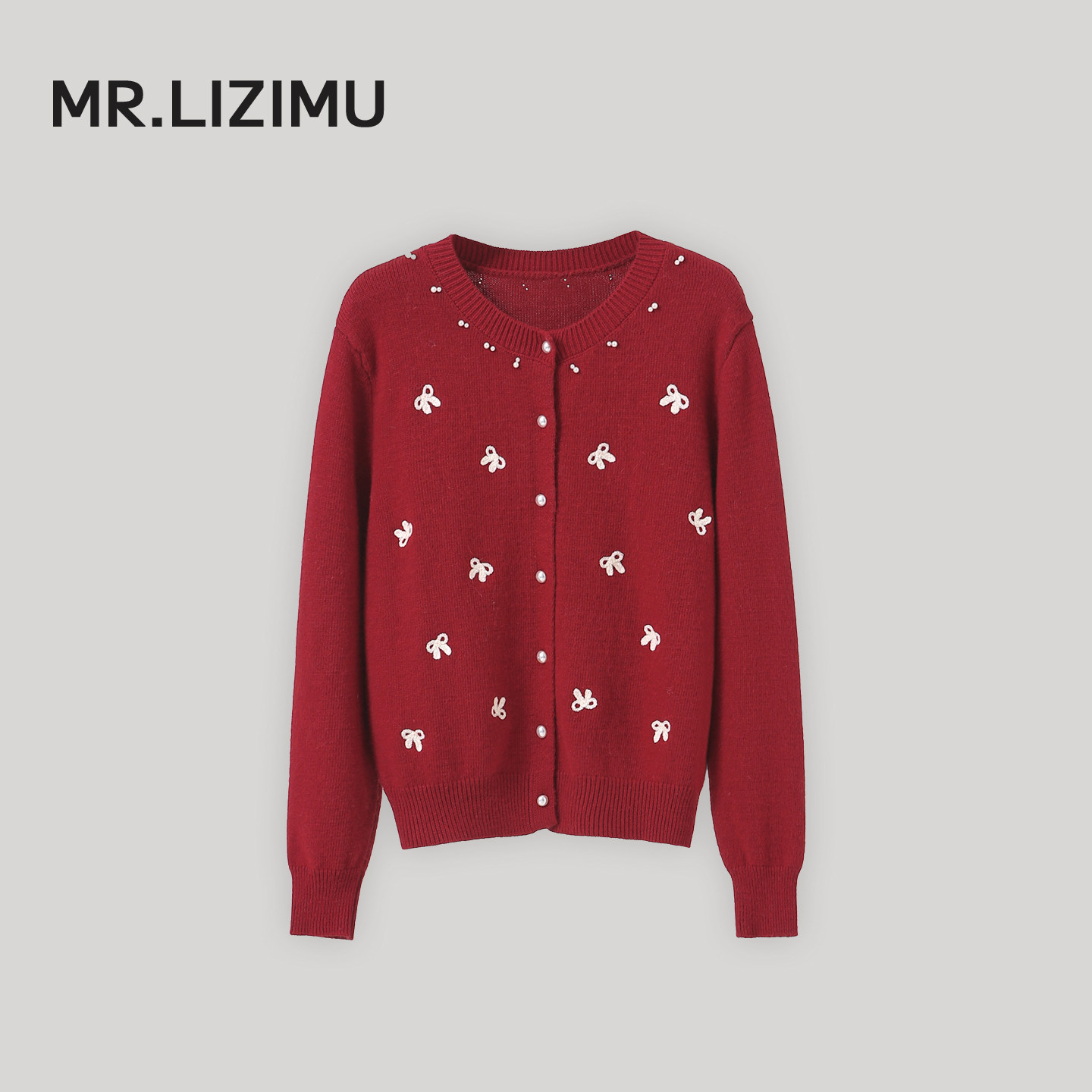 李子木先生圆领刺绣针织开衫女上衣2026春季新款减龄百搭毛衣外套