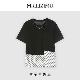 不规则时尚 新款 百搭拼接上衣 T恤女2025夏季 李子木先生设计感短袖