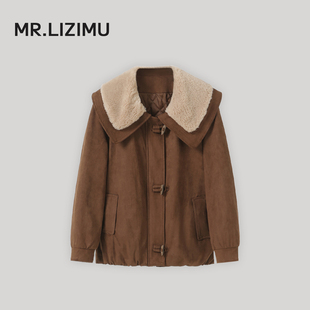 李子木先生麂皮绒夹棉外套女冬季 保暖羊羔毛翻领减龄上衣棉服 新款