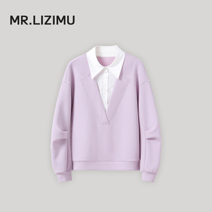 李子木先生简约POLO领卫衣女2026新款春装宽松休闲百搭假两件上衣