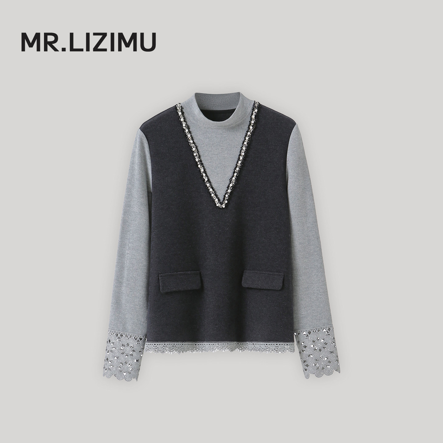 李子木先生假两件设计感T恤女冬季加厚磨毛加绒半高领上衣打底衫