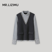 李子木先生假两件设计感T恤女冬季 加厚磨毛加绒半高领上衣打底衫