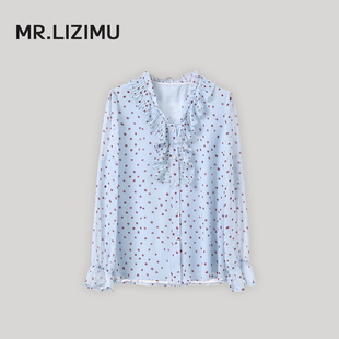 李子木先生法式V领荷叶边波点衬衫女2026年春季减龄长袖上衣小衫