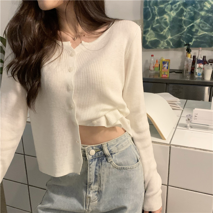 Real shot real price Korean style leisure versatile slim skin long sleeve knitted cardigan girl