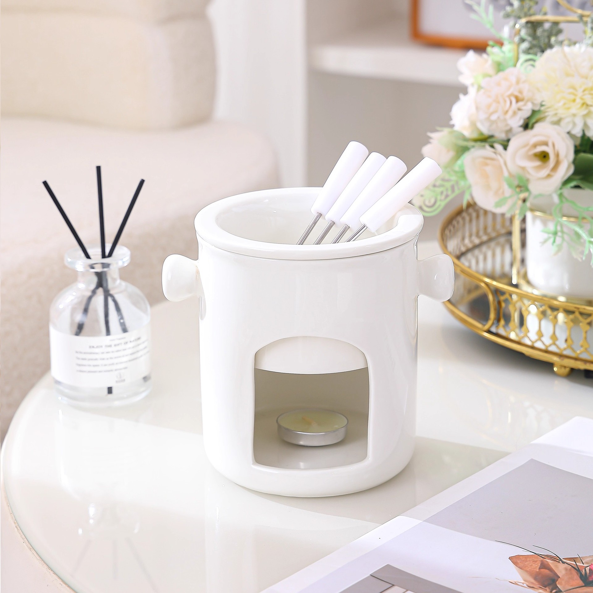 德国工艺DIY冰糖葫芦熔糖碗手工蜡烛加热迷你炉简约巧克力水果陶