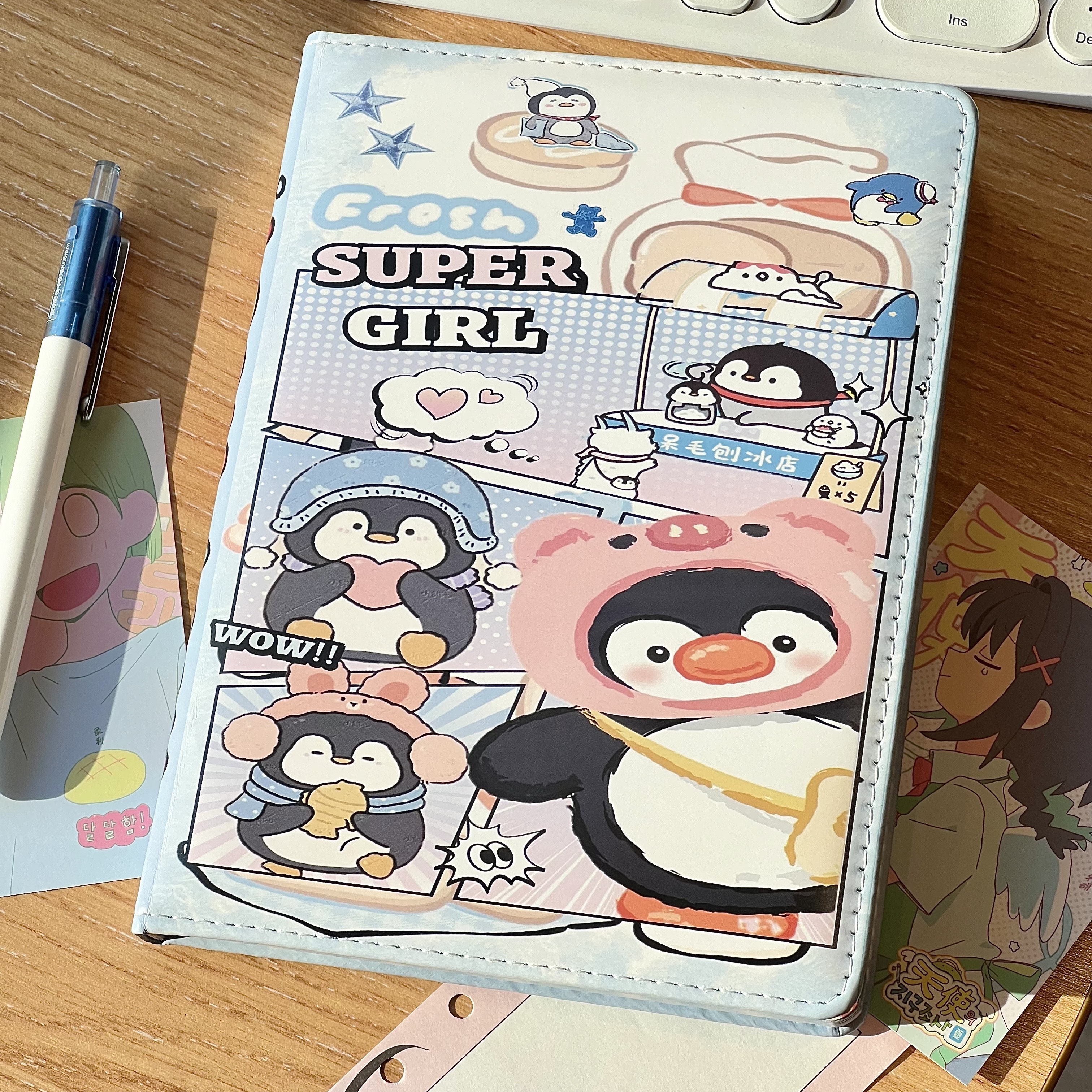 卡通可爱pingu企鹅皮质A5笔记本