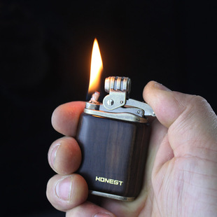 百诚金虹磕头煤油打火机创意紫檀木实木金属砂轮怀旧复古礼品男士
