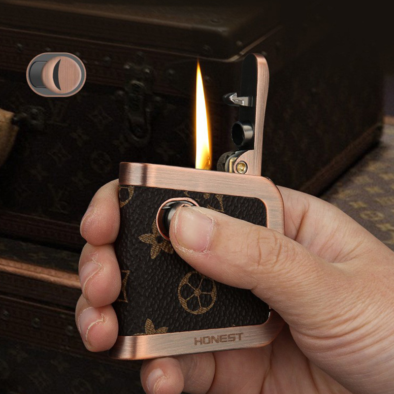 网红百诚霞光煤油打火机防风复古轻薄创意一键弹射男士礼品火机