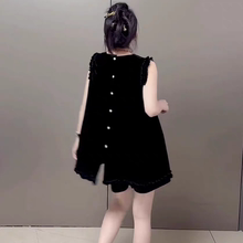 欧货高级感冰丝丝绒无袖上衣短裤套装女夏薄款洋气百搭休闲套装