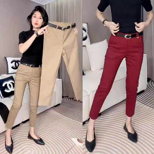 职业通勤西裤女春夏新高腰修身显瘦西装裤休闲九分小脚烟管小黑裤