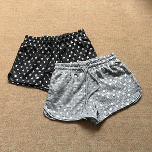 夏新款星星印花跑步短裤女士松紧腰显瘦针织棉运动三分热裤居家裤