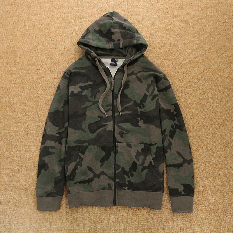外单欧美大码嘻哈潮牌迷彩风男女情侣款连帽外套拉链棉毛圈卫衣
