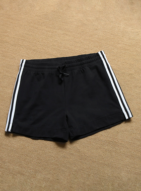 AD三条杠运动短裤女裤2025夏季新款黑色短裤跑步健身透气休闲裤子