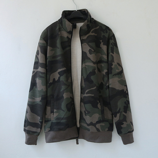 欧美大码 立领外套拉链纯棉毛圈卫衣 酷帅嘻哈BM迷彩风男女情侣款