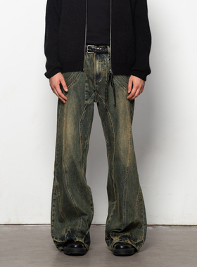 PURE2(PURESQUARE「STREAM」FLARED JEANS 线结构泥染喇叭牛仔裤