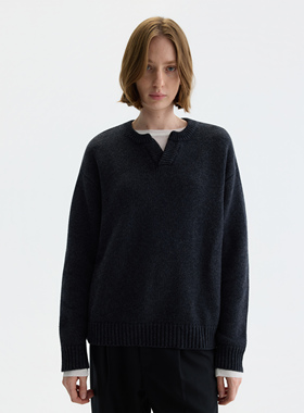 PURE2 CASHMERE SWEATER 羊绒羊毛混纺老钱亨利领针织毛衣