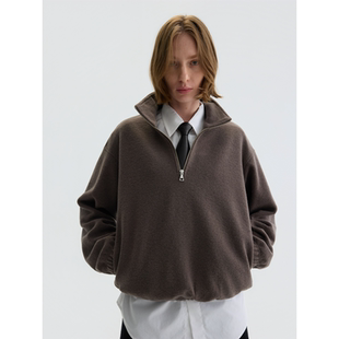 WOOL ZIP PULLOVER肌理羊毛混纺短宽半拉链套头卫衣 HALF PURE2
