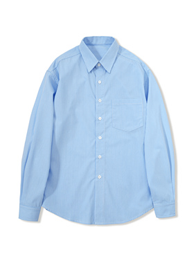 PURE2 OS STRIPE SHIRT 定织双纱高支长绒棉阔型蓝色条纹长袖衬衫