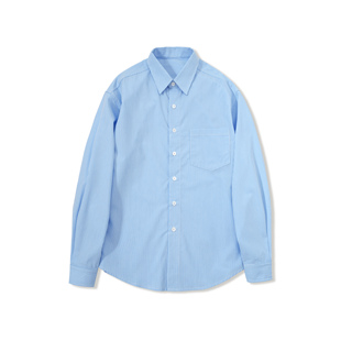 PURE2 OS STRIPE SHIRT 定织双纱高支长绒棉阔型蓝色条纹长袖衬衫