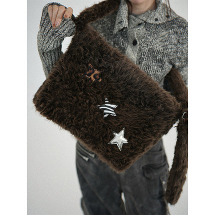 uustudio小众原创设计亚比毛绒秋冬五角星星大容量托特通勤斜挎包