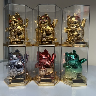 酷炫电镀招财猫喜财猫桌面车载摆件自动招手生日玩具手办模型礼物