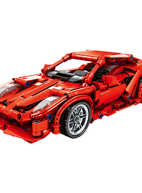 S牌SY8153科技系列红色超级回力赛车跑车拼装益智积木玩具模型