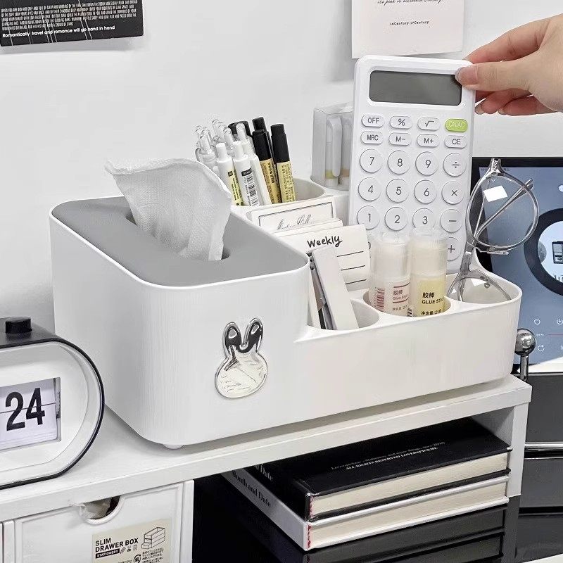 文具收纳盒桌面化妆品首饰收纳整理盒抽屉式纸巾盒多功能置物架
