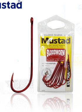 慕斯达90234红色血虫钩倒刺长柄管付活饵钩黄鳝鳗鱼钩钓红鲳鱼钩