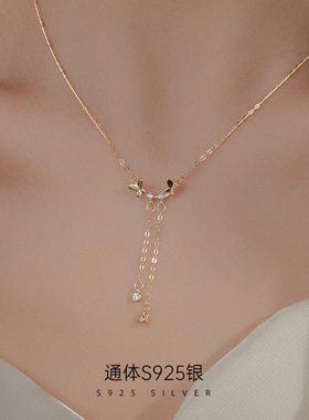 s925纯银蝴蝶流苏项链女小众设计