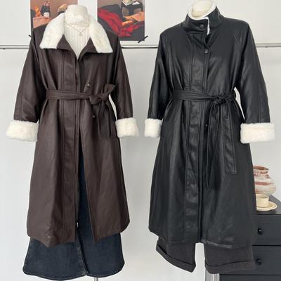 韩系高级感pu软皮大衣女冬季新款