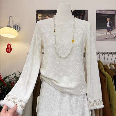 珍珠绣花设计袖新国风内搭上衣女