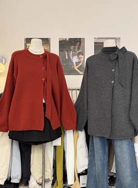 超仙~氛围感飘带领外披型毛衣外套女冬季新款设计感气质针织上衣