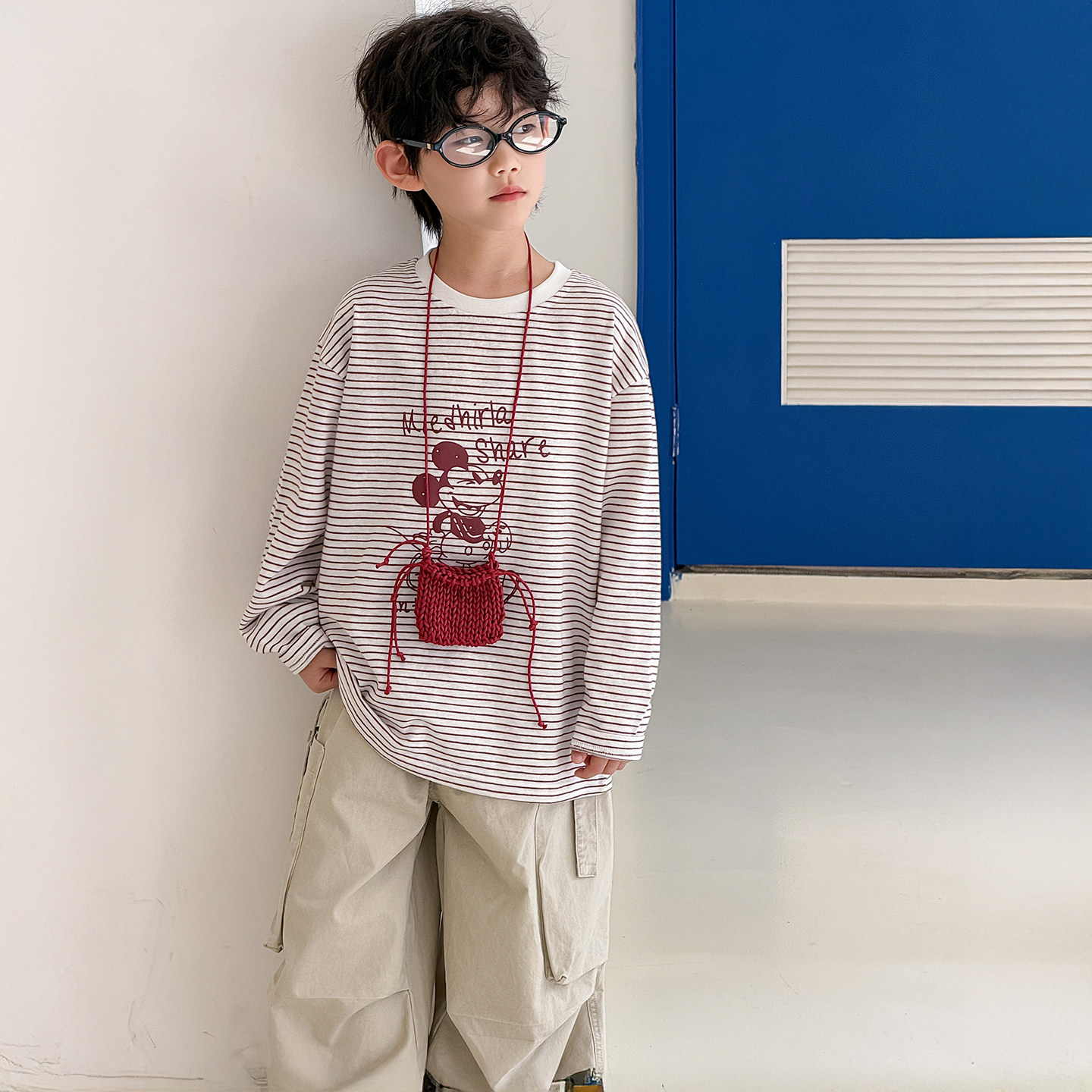 俏皮条纹长袖T恤男童圆领卡通印花宽松百搭洋气上衣,童装/婴儿装/亲子装,T恤,淘宝优惠券,粉丝福利购,淘宝优惠卷