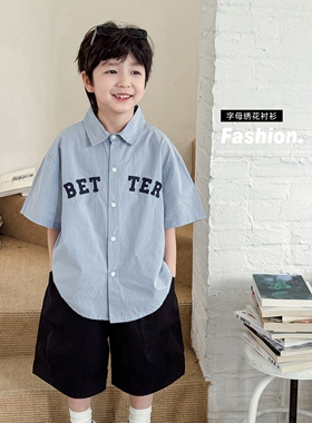 男童短袖衬衫儿童衬衣2026新款夏装男孩夏季上衣薄款学院风百搭潮