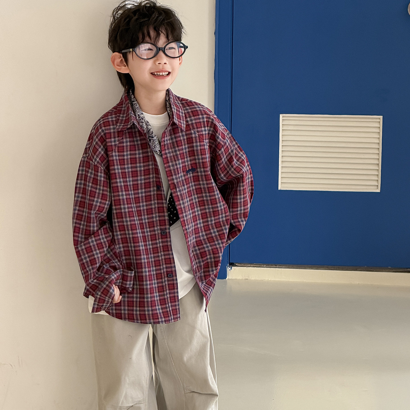 韩版复古格子衬衫男长袖宽松纯棉休闲百搭衬衣,童装/婴儿装/亲子装,衬衫,淘宝优惠券,粉丝福利购,淘宝优惠卷