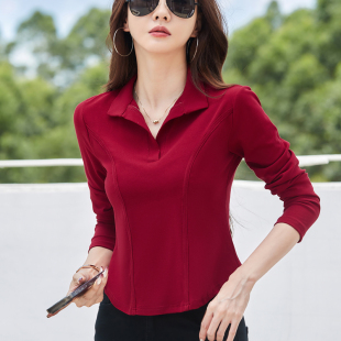 polo衫长袖t恤女正肩2025春秋新款纯棉翻领洋气短款小衫纯棉上衣